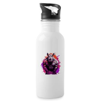 Rhino Muscles Bodybuilding - Water bottle with straw - white - Right