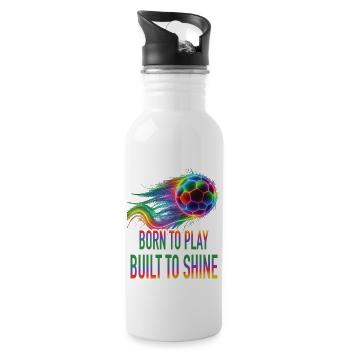 Soccer Ball - Neon Rainbow Football Sport - Water bottle with straw - white - Right