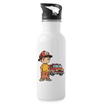 Kinder Feuerwehr - Trinkflasche mit integriertem Trinkhalm - Weiß - Rechts