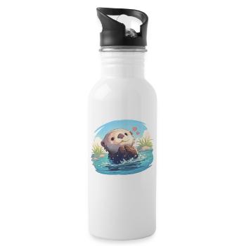 Sea otter - Water bottle with straw - white - Right