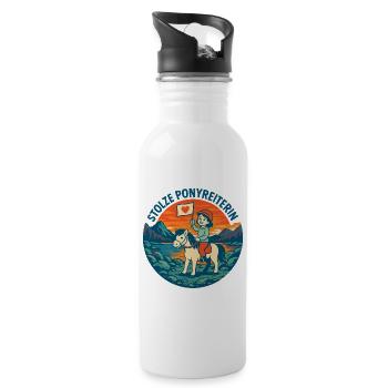 Stolze Ponyreiterin Pferde Mädchen Motiv - Trinkflasche mit integriertem Trinkhalm - Weiß - Rechts