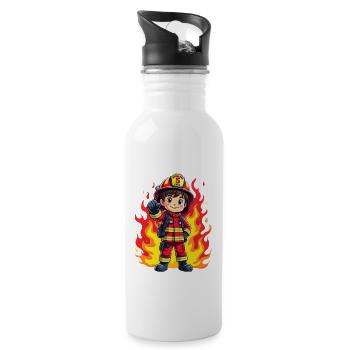 kleiner Feuerwehrmann - Trinkflasche mit integriertem Trinkhalm - Weiß - Rechts