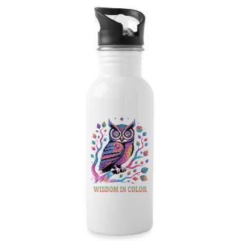 Sagesse vibrante du hibou dans la conception des couleurs - Gourde avec paille intégrée - blanc - Droite