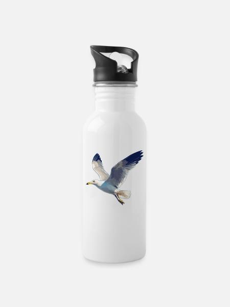 Möwen Möwe - Trinkflasche mit integriertem Trinkhalm - Weiß