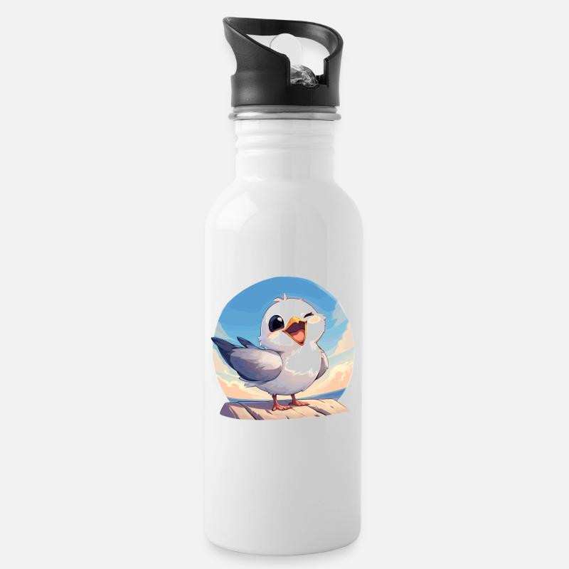 Möwen Möwe - Trinkflasche mit integriertem Trinkhalm - Weiß