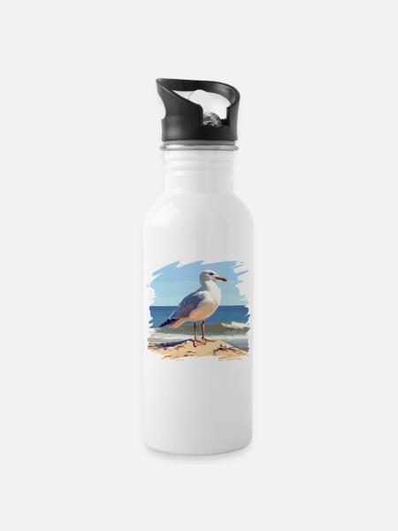 Möwen Möwe - Trinkflasche mit integriertem Trinkhalm - Weiß