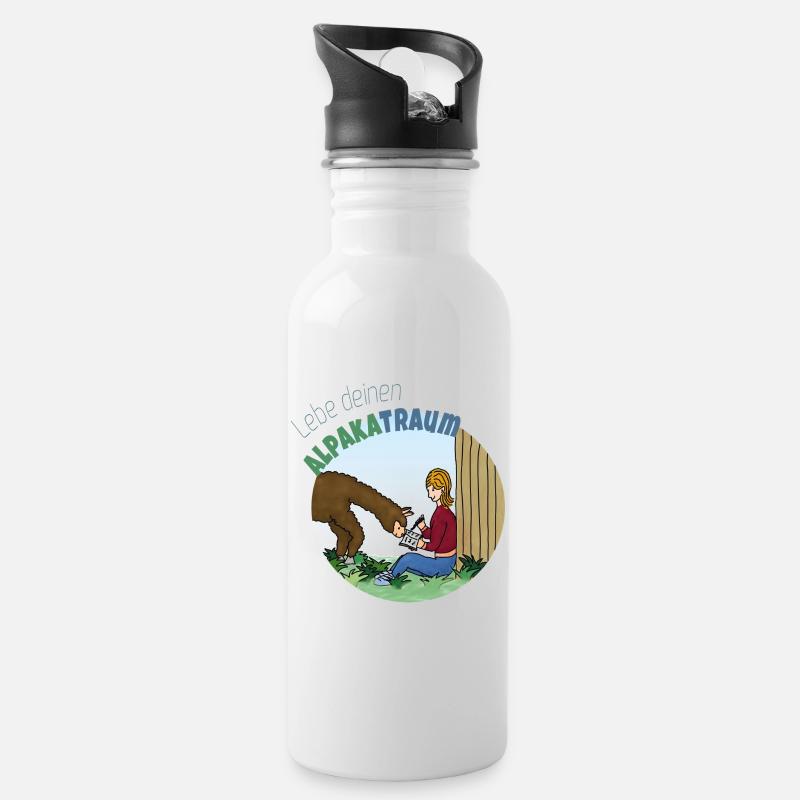 Alpaka-Traum - Trinkflasche mit integriertem Trinkhalm - Weiß
