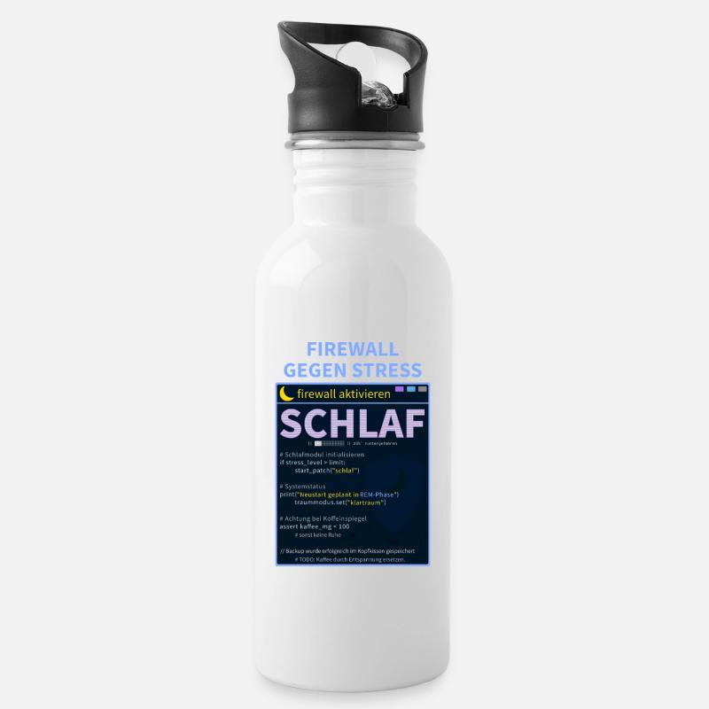 Firewall gegen Stress: Schlaf - Trinkflasche mit integriertem Trinkhalm - Weiß