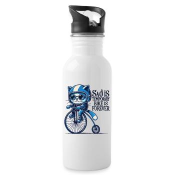 Cats Bicycle Design with Saying for Cyclists - Water bottle with straw - white - Right
