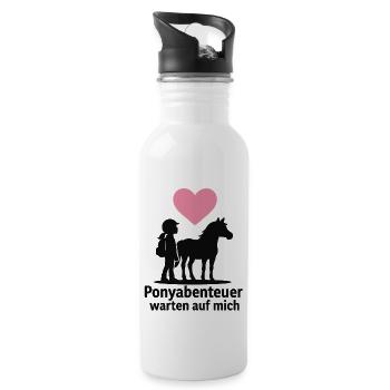 Ponyabenteuer Warten Auf Mich Pferde Mädchen - Trinkflasche mit integriertem Trinkhalm - Weiß - Rechts