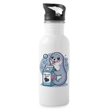 Kawaii Robbe Trinken Blaubeere Milch Niedliches Tier - Trinkflasche mit integriertem Trinkhalm - Weiß - Rechts