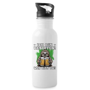 Ich bin besoffen wer bist du Faultier | Bier Sloth - Trinkflasche mit integriertem Trinkhalm - Weiß - Rechts
