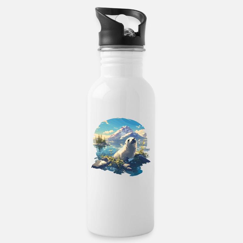 Robben Robbe - Trinkflasche mit integriertem Trinkhalm - Weiß