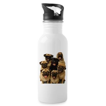 Mops - Trinkflasche mit integriertem Trinkhalm - Weiß - Rechts