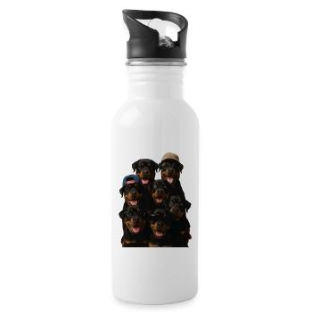 Rottweiler - Trinkflasche mit integriertem Trinkhalm - Weiß - Rechts