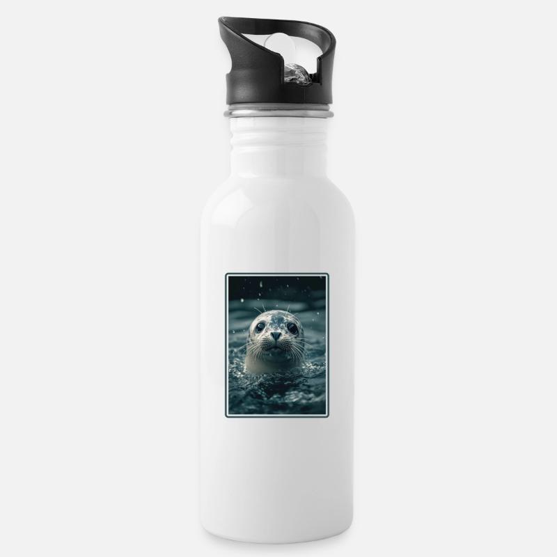 Robben Robbe - Trinkflasche mit integriertem Trinkhalm - Weiß