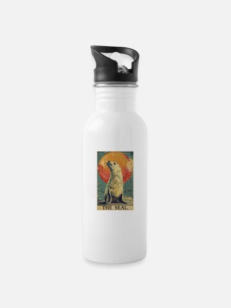Robben Robbe - Trinkflasche mit integriertem Trinkhalm - Weiß