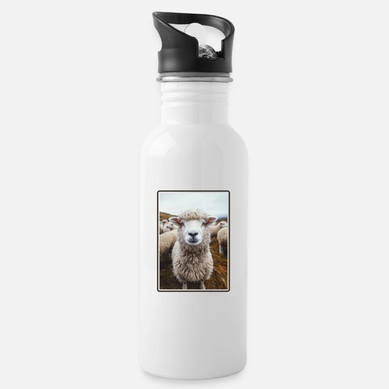 Schafe Schaf - Trinkflasche mit integriertem Trinkhalm - Weiß