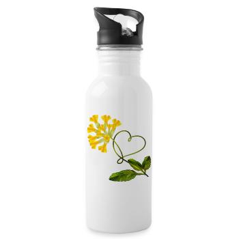 Schlüsselblume mit Herz – Liebevolles Motiv - Trinkflasche mit integriertem Trinkhalm - Weiß - Rechts