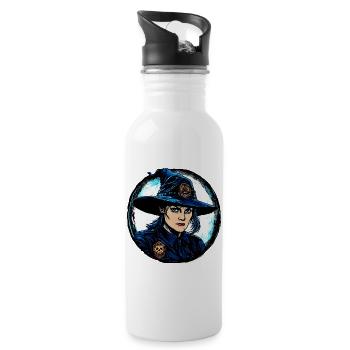 Hexen Polizei / Polizistin Hexe - Trinkflasche mit integriertem Trinkhalm - Weiß - Rechts