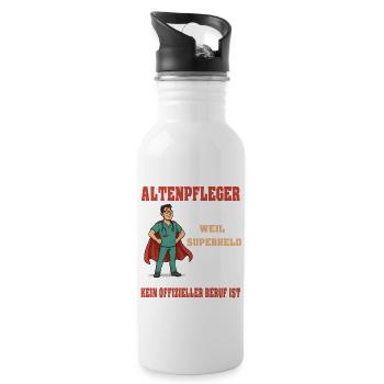 Altenpfleger weil Superheld kein offizieller Beruf - Trinkflasche mit integriertem Trinkhalm - Weiß - Rechts