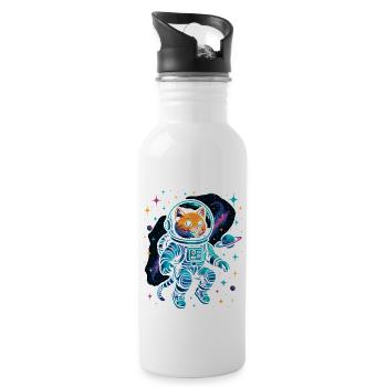 Space Cat - Astronauten Katze - Trinkflasche mit integriertem Trinkhalm - Weiß - Rechts