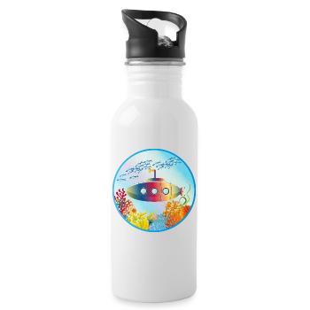 Colorful submarine in tropical coral reef - Water bottle with straw - white - Right
