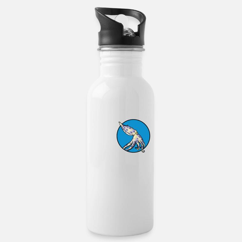 Blue Ringed Octopus Blaugeringelter Krake - Trinkflasche mit integriertem Trinkhalm - Weiß
