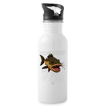 WANN BEISST DER WELS AN - Trinkflasche mit integriertem Trinkhalm - Weiß - Rechts