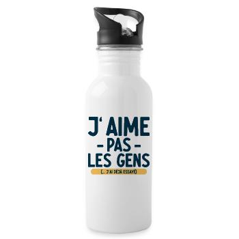 J’aime pas les gens T-shirt drôle français - Gourde avec paille intégrée - blanc - Droite