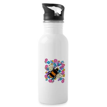 Retro Bee Bees Bumblebee Flower Kids - Water bottle with straw - white - Right