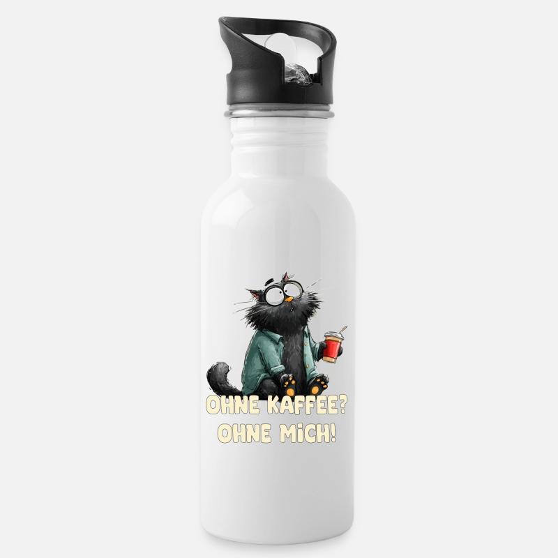 Ohne Kaffee ohne Mich - Trinkflasche mit integriertem Trinkhalm - Weiß