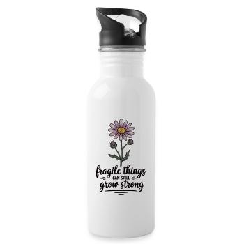 Wachsende Stärke – Blumen Spruchshirt - Trinkflasche mit integriertem Trinkhalm - Weiß - Rechts