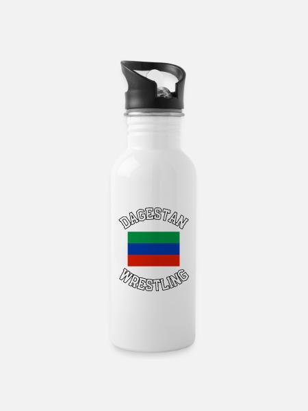 Dagestan Wrestling - Trinkflasche mit integriertem Trinkhalm - Weiß