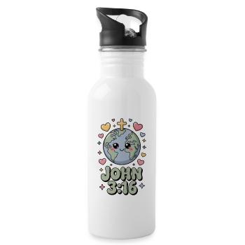 Johannes 3:16 – Niedliche christliche Welt - Trinkflasche mit integriertem Trinkhalm - Weiß - Rechts