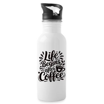 La vie commence après le café – Funny Coffee Shirt - Gourde avec paille intégrée - blanc - Droite