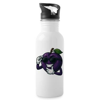 Coole Pflaume mit Sonnenbrille Cartoon Lustig  - Trinkflasche mit integriertem Trinkhalm - Weiß - Rechts