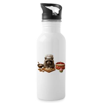 Raccoon Baking - Water bottle with straw - white - Right