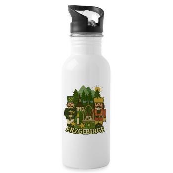 Erzgebirge Nussknacker - Trinkflasche mit integriertem Trinkhalm - Weiß - Rechts