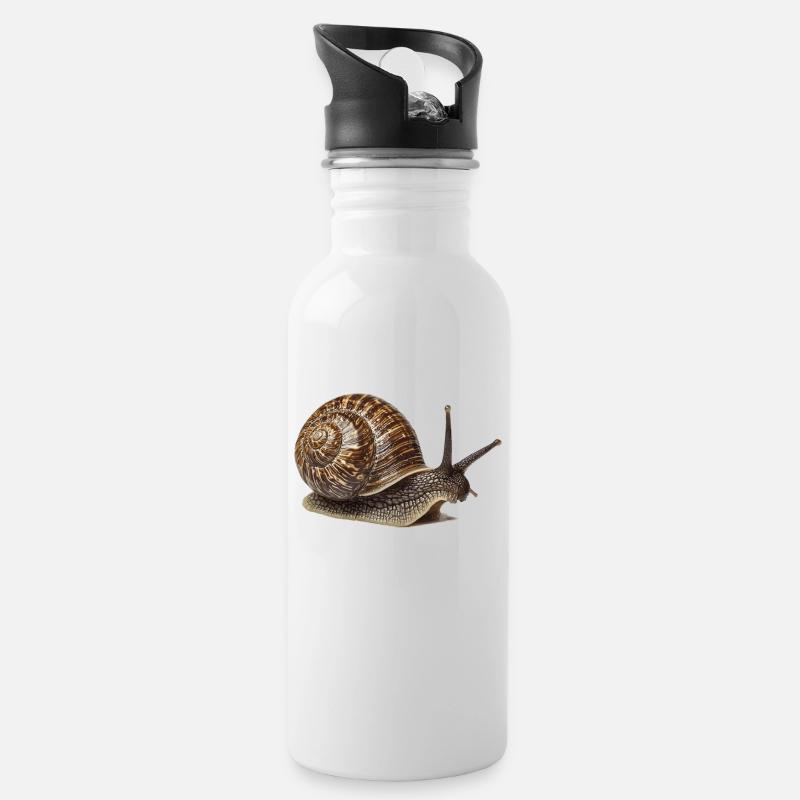 Schnecken Schnecke - Trinkflasche mit integriertem Trinkhalm - Weiß