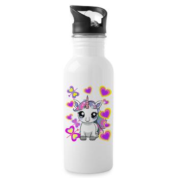 Licorne Enfant Fille Cheval - Gourde avec paille intégrée - blanc - Droite