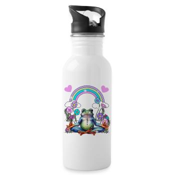 yoga frog retro yogi - Water bottle with straw - white - Right