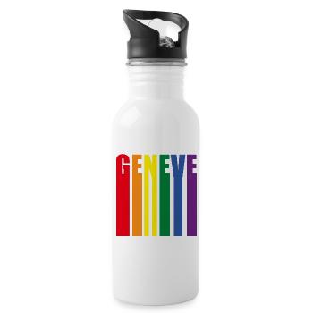 Colorful GENEVE word design - Water bottle with straw - white - Right