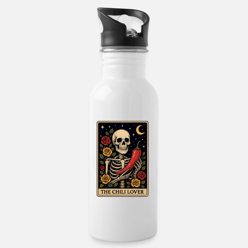 Chilli Tarot - Trinkflasche mit integriertem Trinkhalm - Weiß