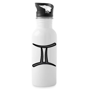 Geimini Zodiac Sign Symbol Black & Gray - Water bottle with straw - white - Right