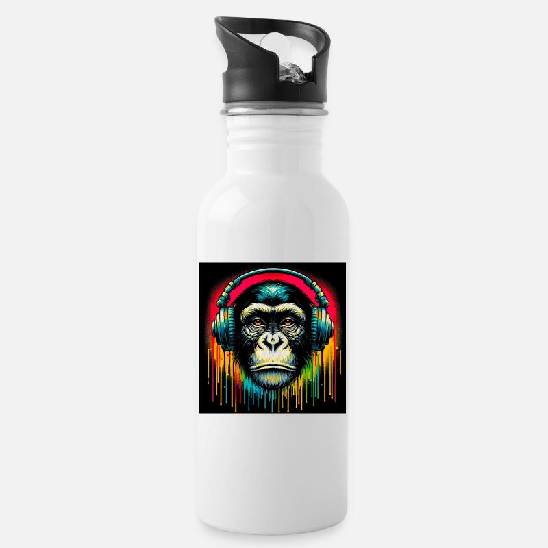 Schimpansen-Affe - Trinkflasche mit integriertem Trinkhalm - Weiß