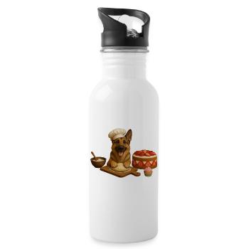 German Shepherd Baking Cake Cookies - Water bottle with straw - white - Right