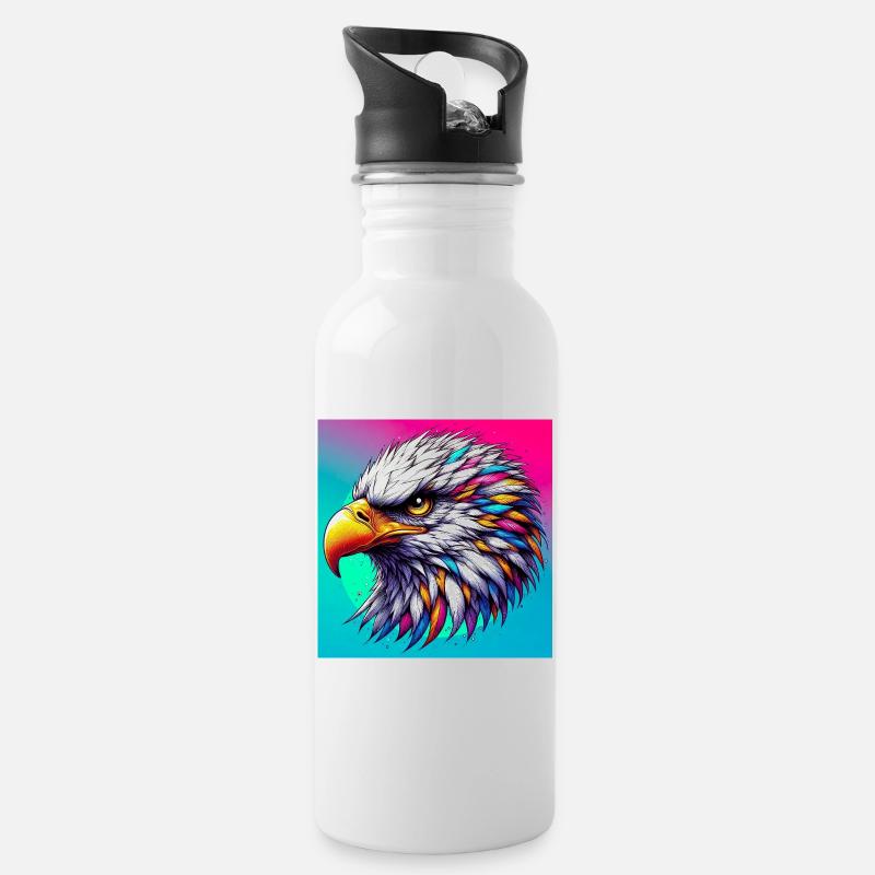 Adler - Trinkflasche mit integriertem Trinkhalm - Weiß
