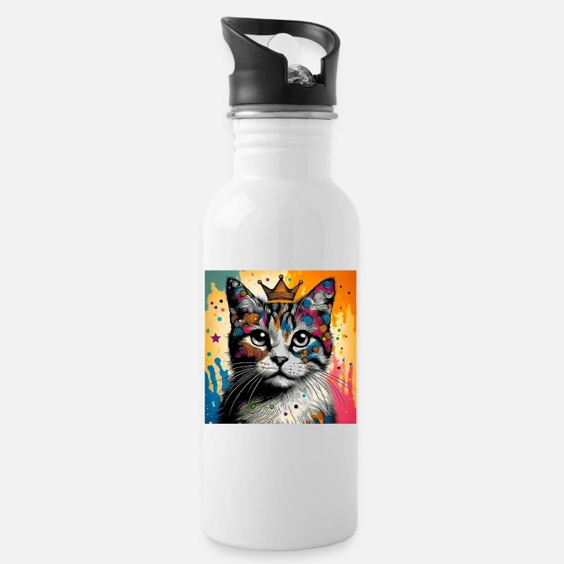 Katze - Trinkflasche mit integriertem Trinkhalm - Weiß
