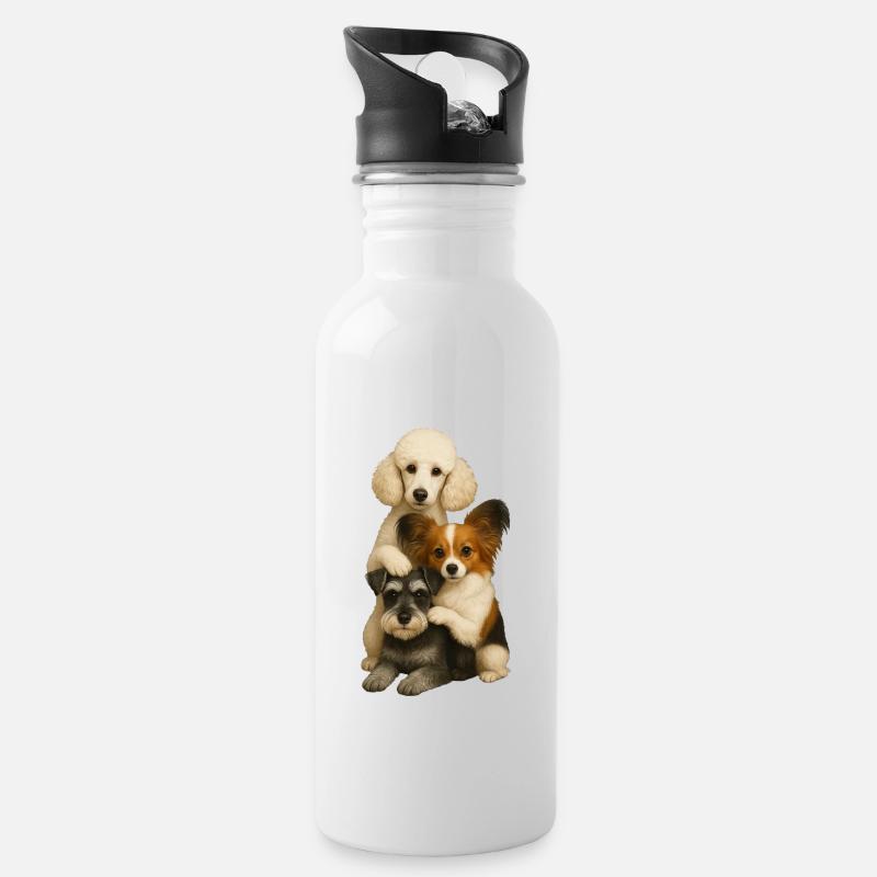 Hund Hunde Süße Hunde - Trinkflasche mit integriertem Trinkhalm - Weiß